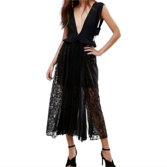 FRENCH CONNECTION Angelina Pleated Lace And Jersey Black Maxi Dress Size 8 New - Picture 2 of 16